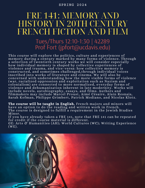 A flyer for FRE 141 with art of an old film reel