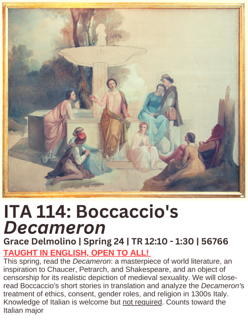 A flyer for ITA featuring classical art of people by a fountain