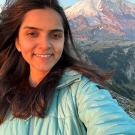 Arzoo in front of a mountain