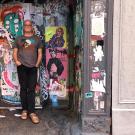 Jeff Fort in front of graffitied wall